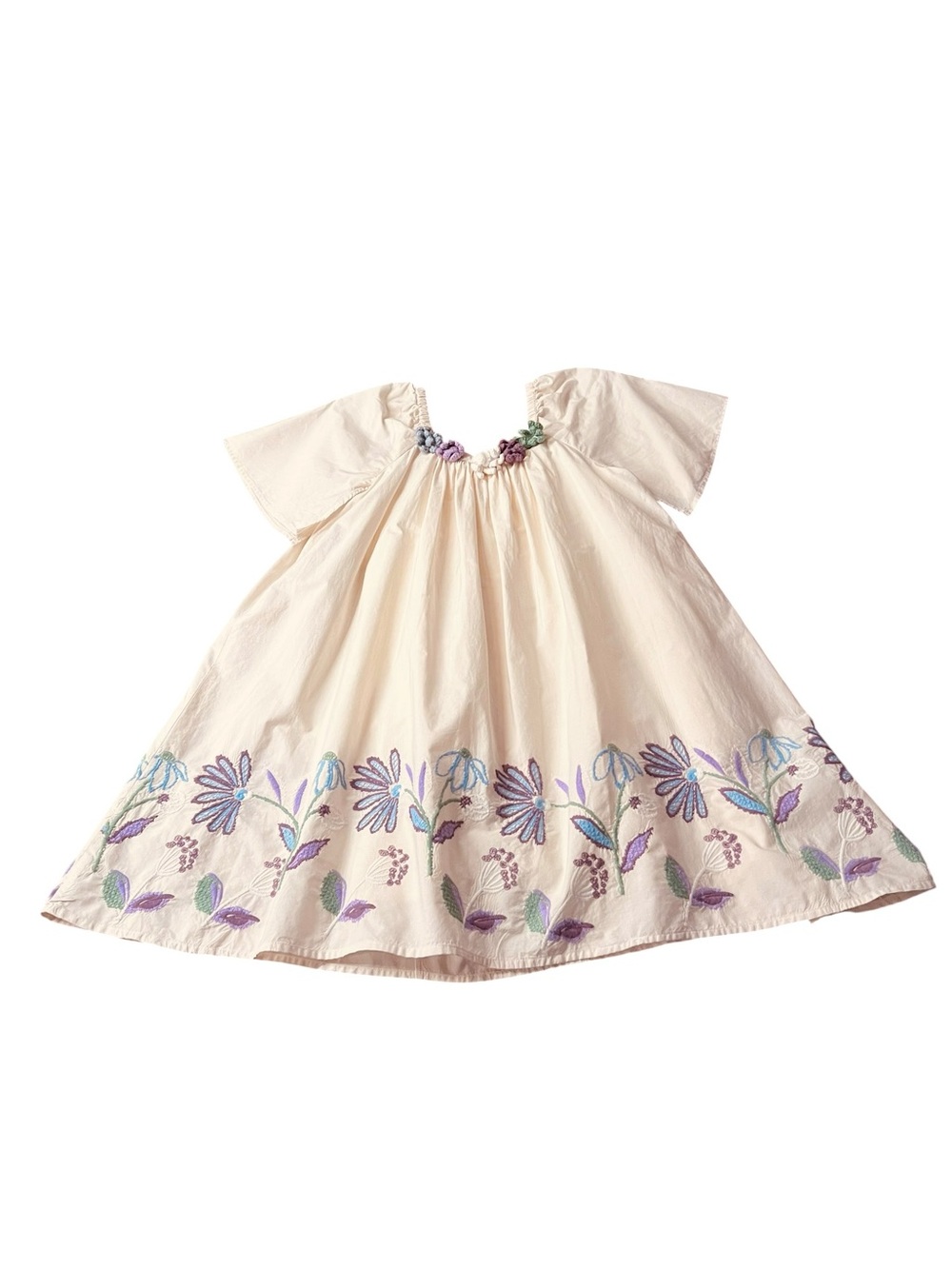 Zara Cream Dress with Purple & Blue Floral Embroidery